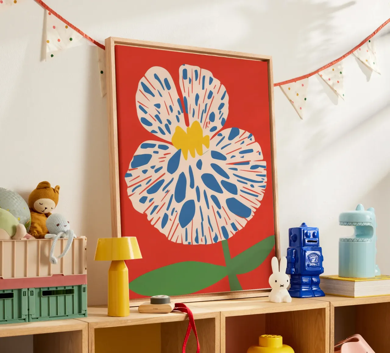 Psychedelische Retro Bloem canvas met Baklijst van Ember Stone