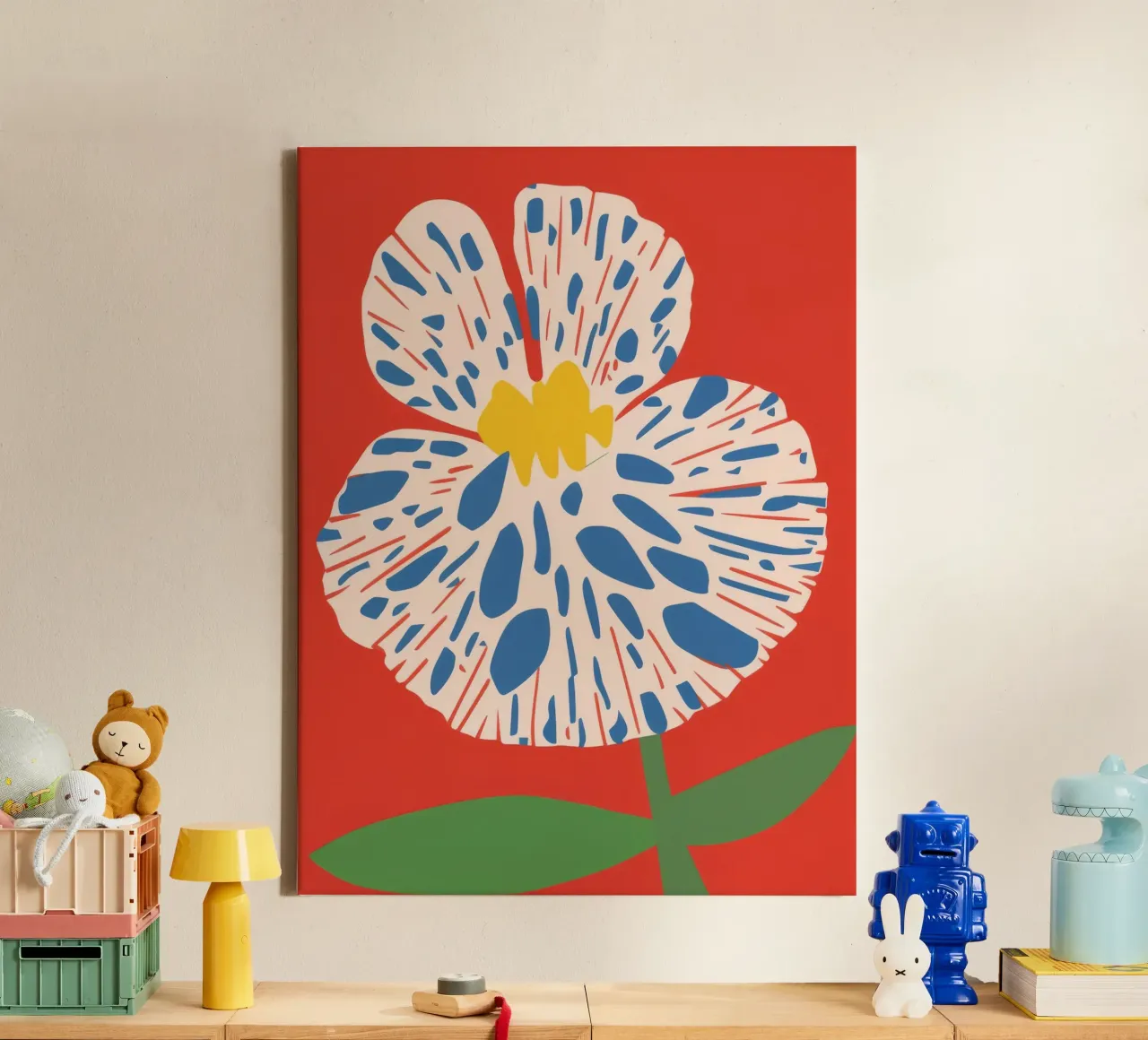 Psychedelische Retro Bloem canvas met Baklijst van Ember Stone