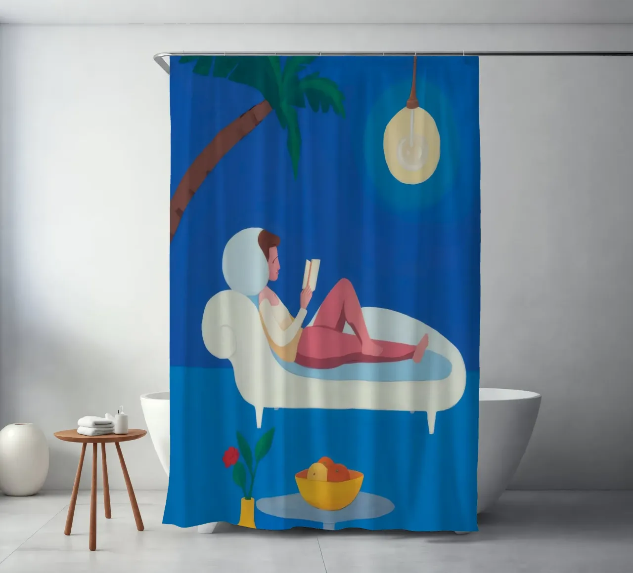 Palm Book Lounge shower curtain by Aurora Muse