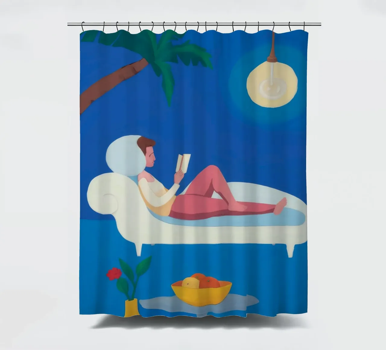 Palm Book Lounge shower curtain by Aurora Muse