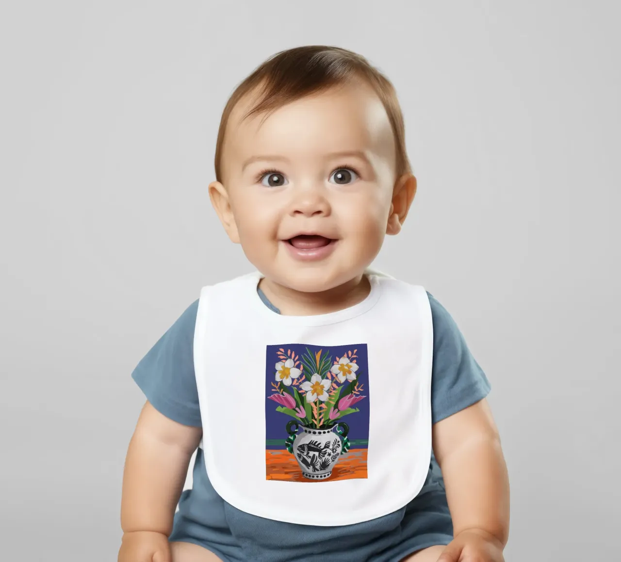 Chinoiserie Vase Bouquet baby bib by Ember Stone