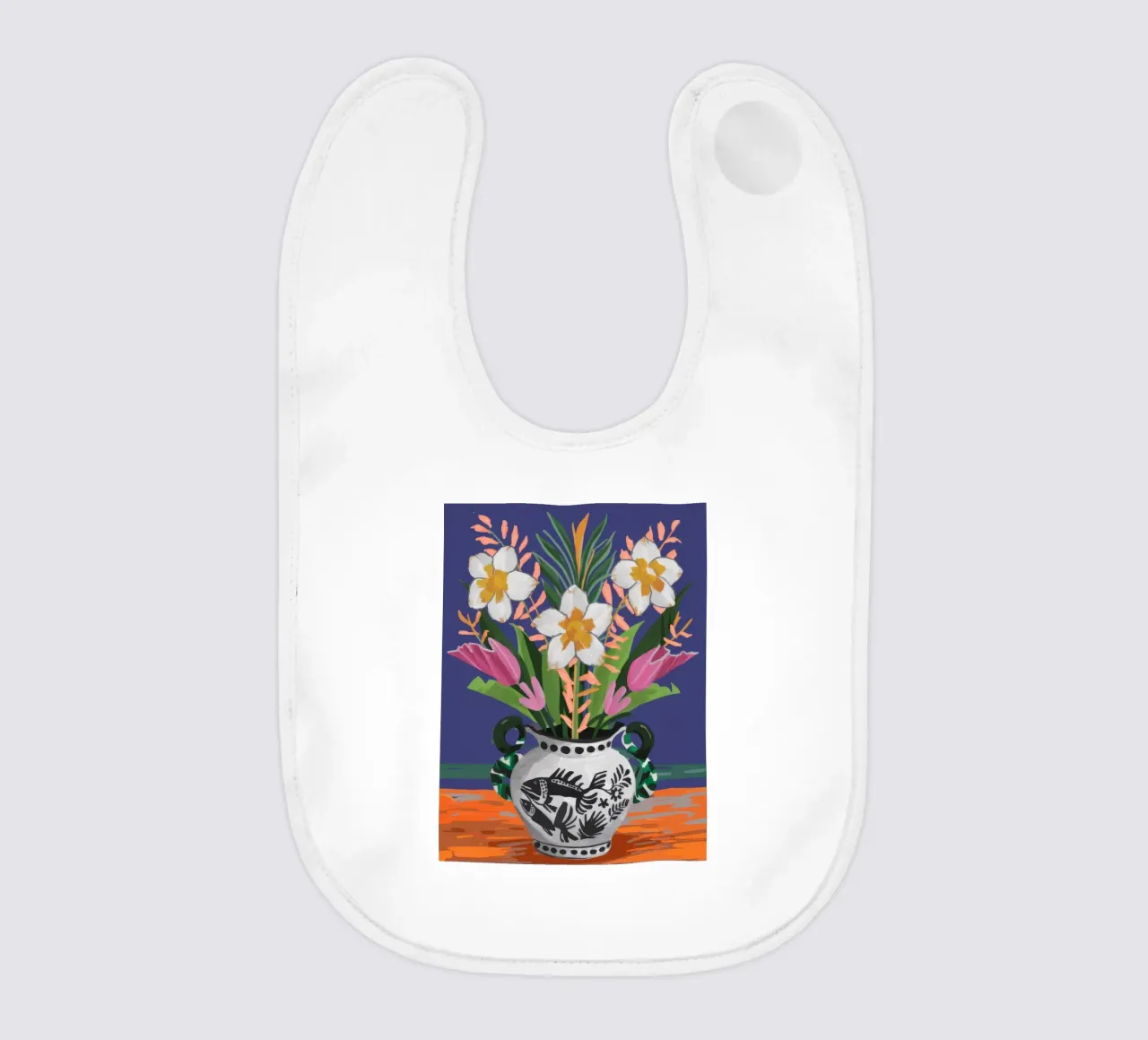 Chinoiserie Vase Bouquet baby bib by Ember Stone