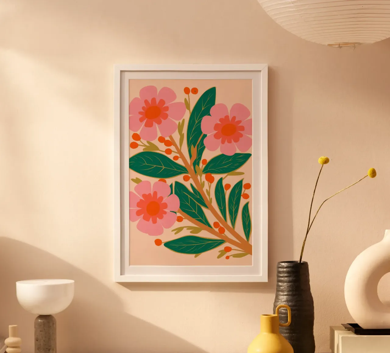 Bouquet Peachy Keen poster con telaio in legno da Ember Stone