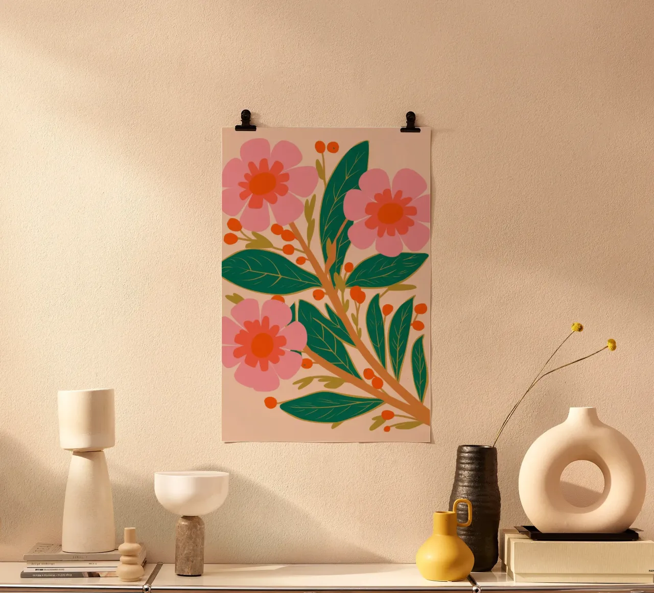 Bouquet Peachy Keen poster con telaio in legno da Ember Stone