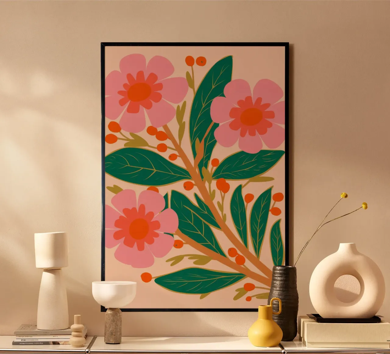 Bouquet Peachy Keen poster con telaio in legno da Ember Stone
