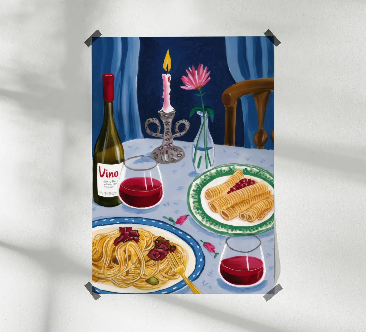 Serata romantica a base di pasta poster con telaio in legno da Aurora Muse