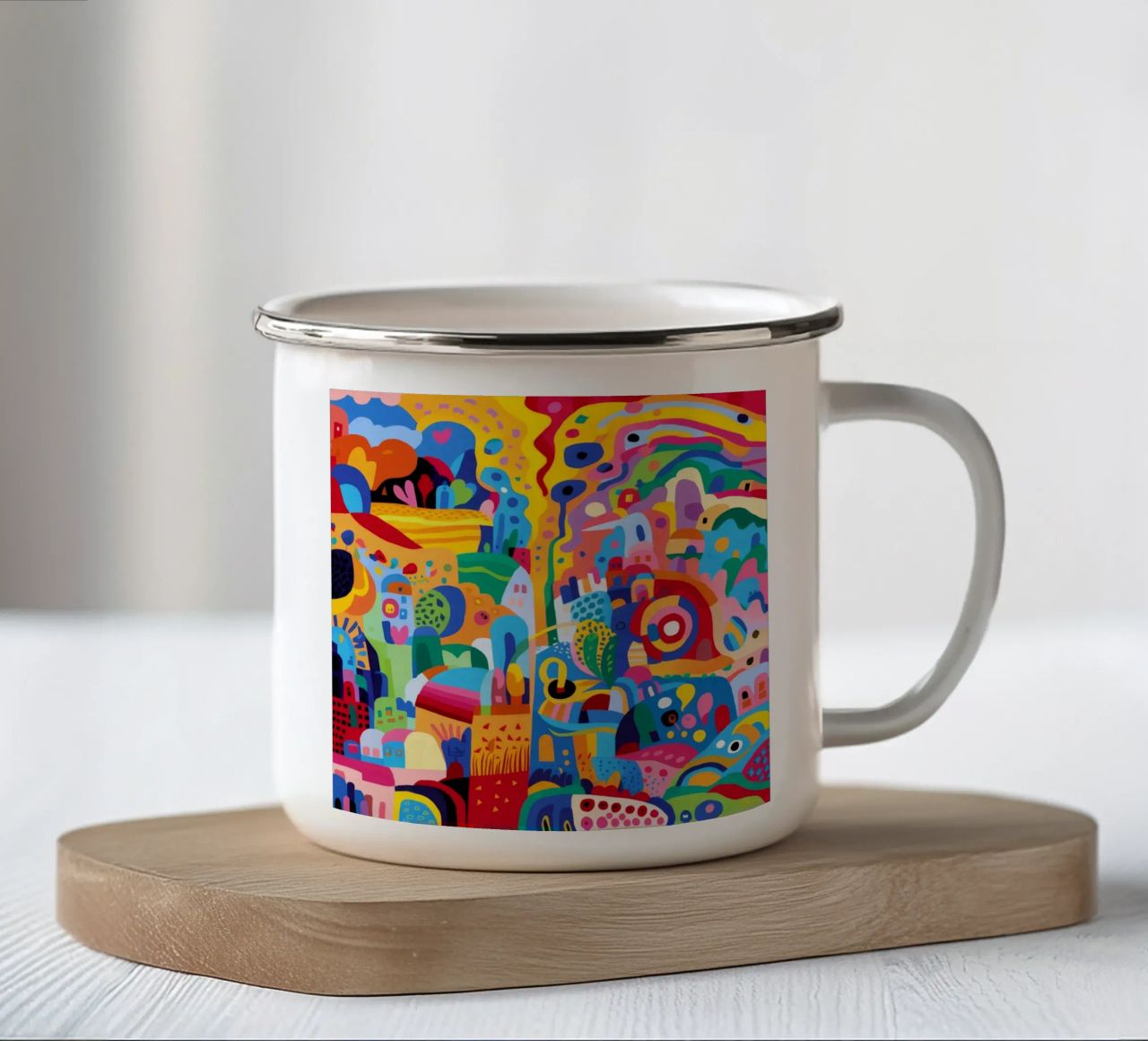 Chaos urbain joyeux mug en émail de Ember Stone