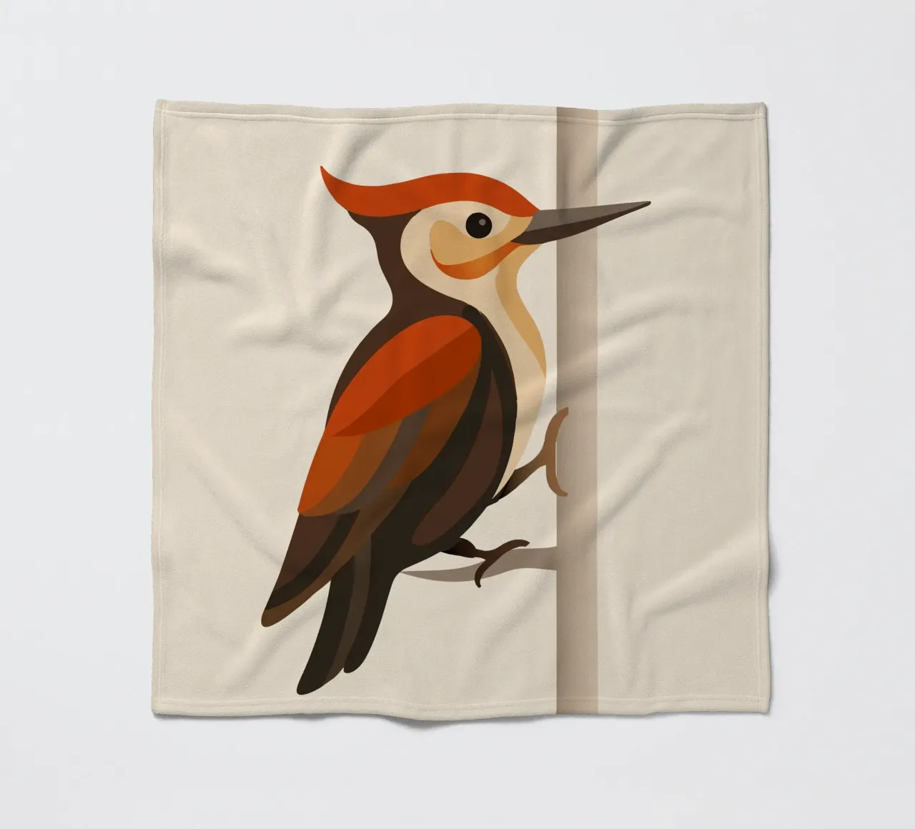 Woodpecker on tree trunk - stylised bird motif fleece blanket by namosh