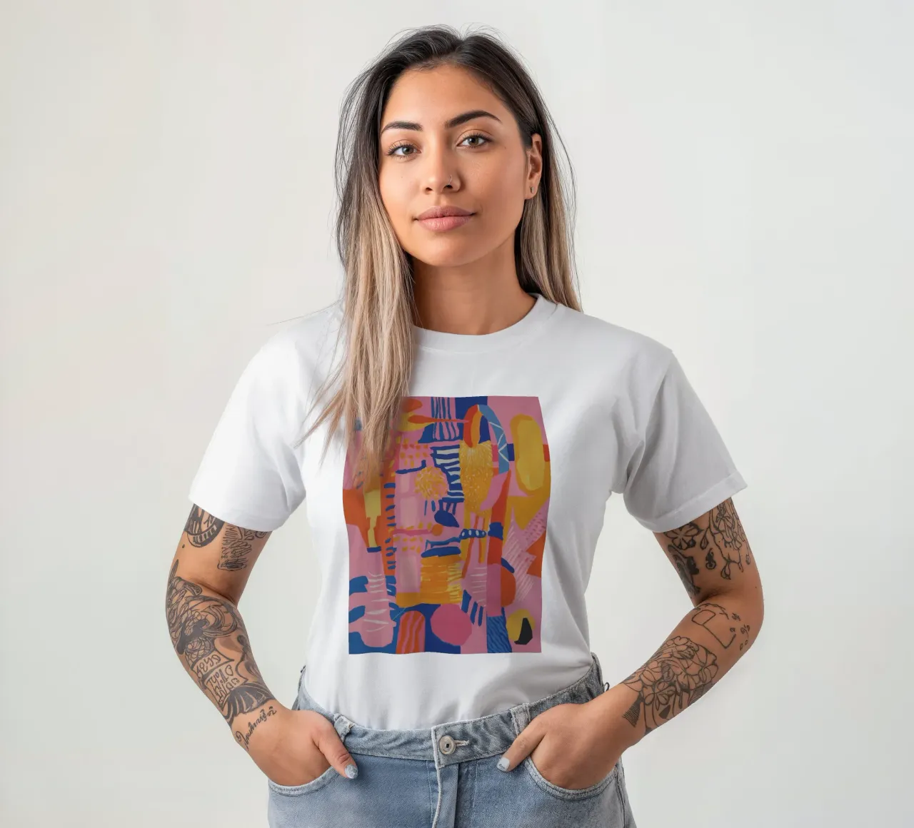 Patchwork geometrico pastello t-shirt da Ember Stone