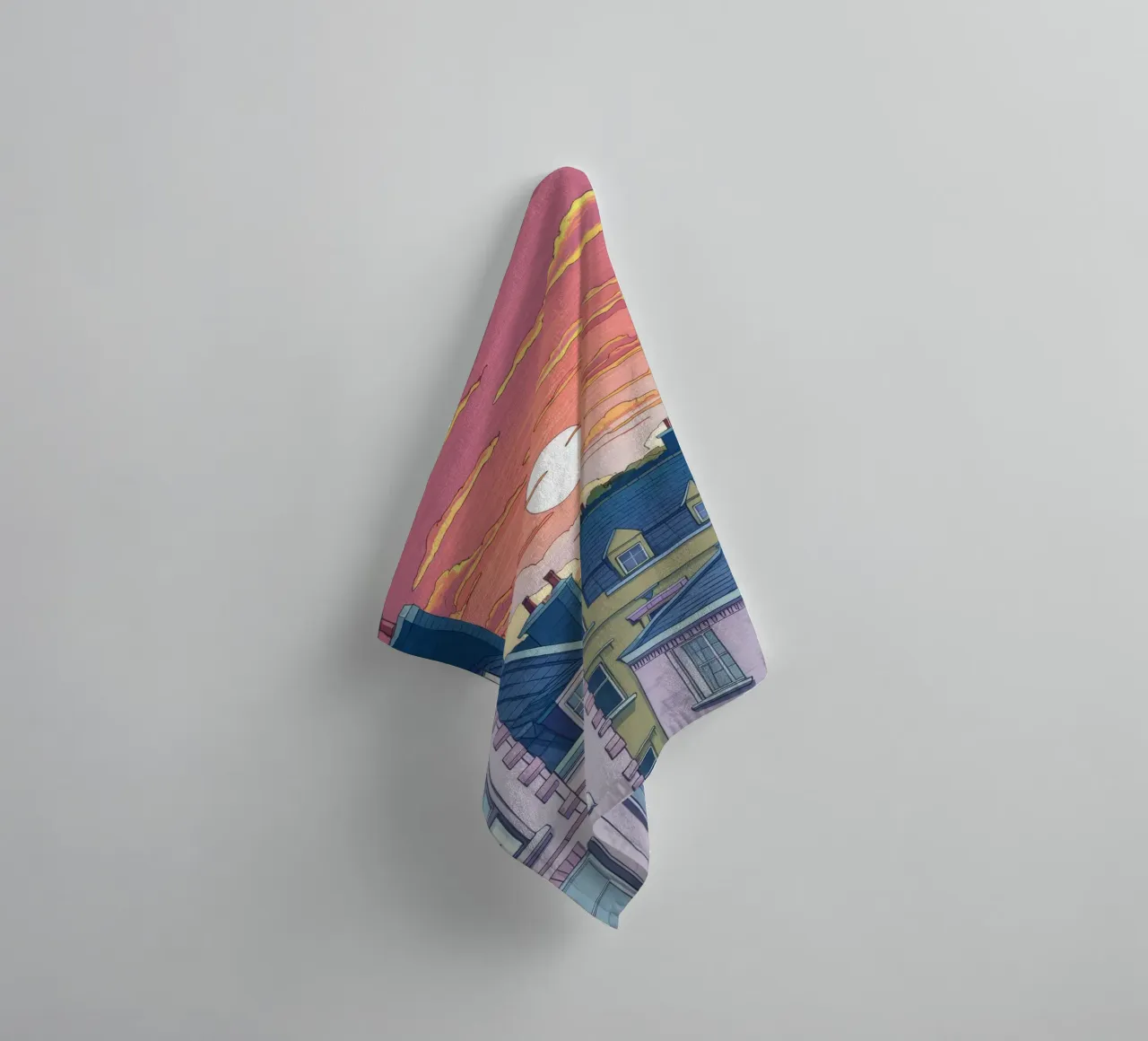 Vue sur les toits au coucher du soleil serviette de bain de Aurora Muse