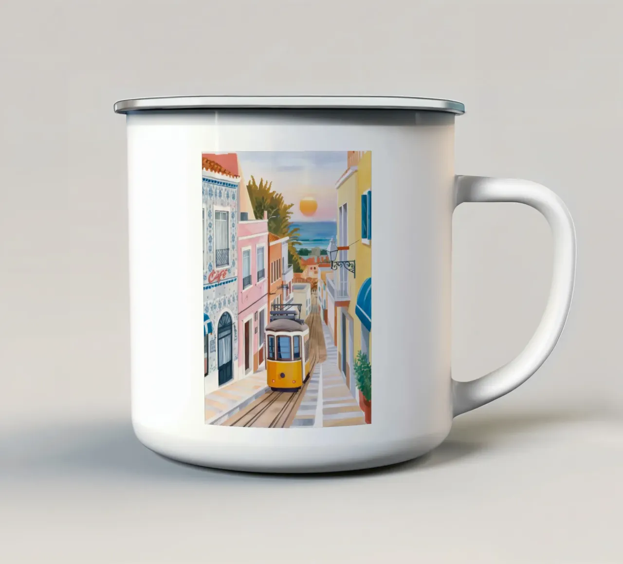 Tramway de la rue Sunset mug en émail de Aurora Muse