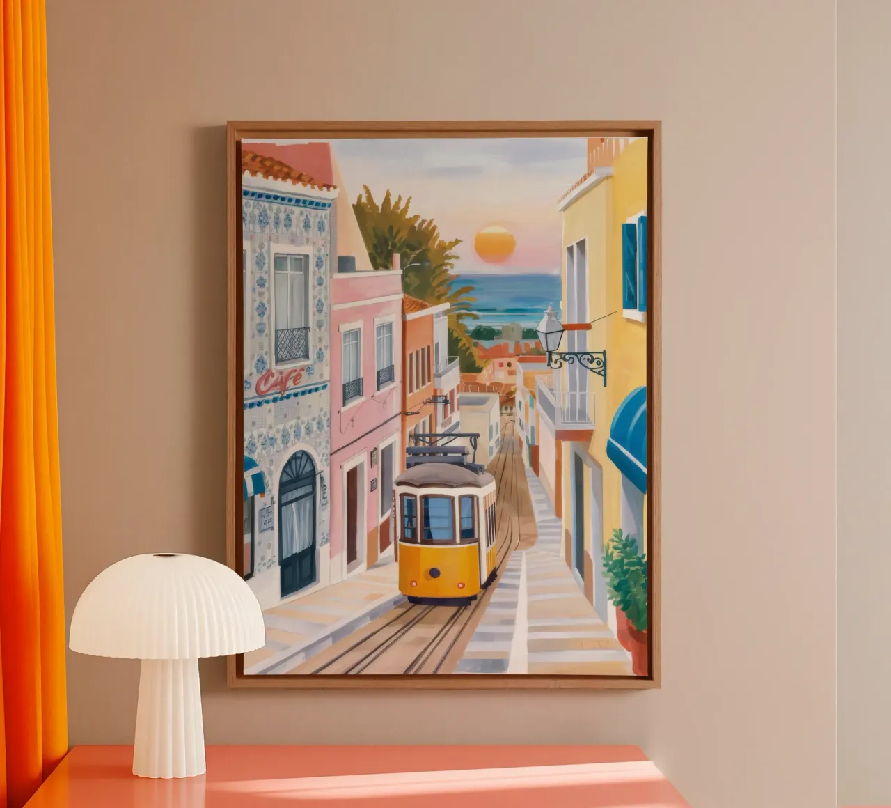 Tram di Sunset Street tela con Cornice a cassetta da Aurora Muse
