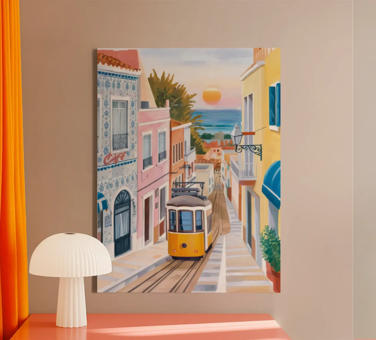 Tram di Sunset Street tela con Cornice a cassetta da Aurora Muse