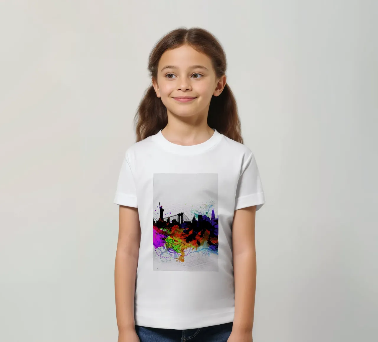 New York  Watercolor Skyline 1 t-shirt bambini da Naxart