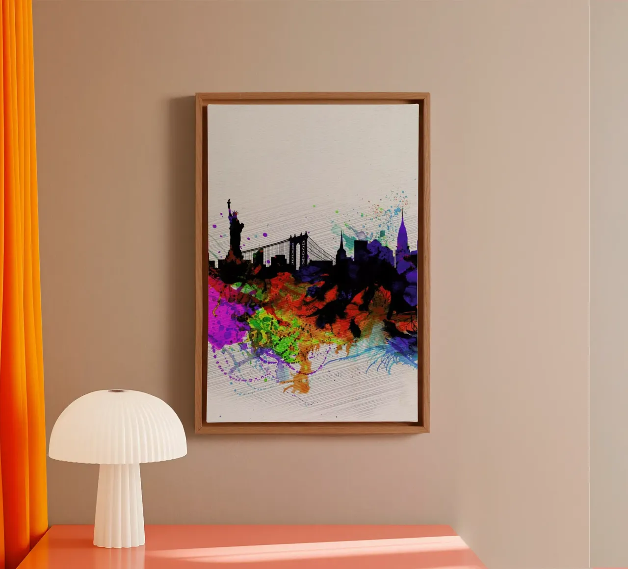 New York  Watercolor Skyline 1 canvas met Baklijst van Naxart