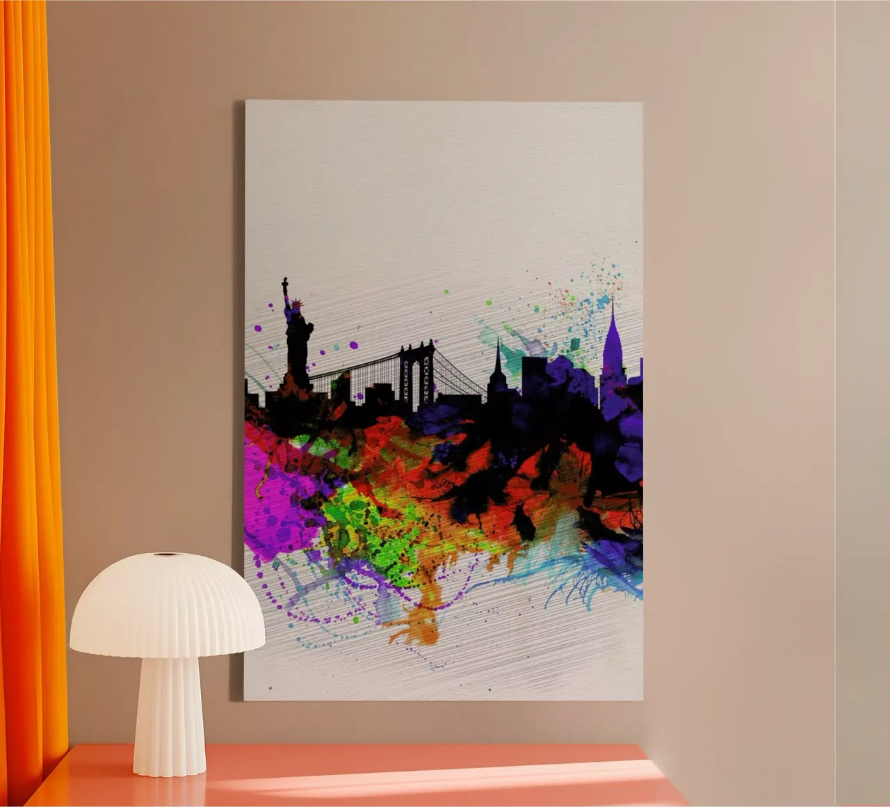 New York  Watercolor Skyline 1 canvas met Baklijst van Naxart