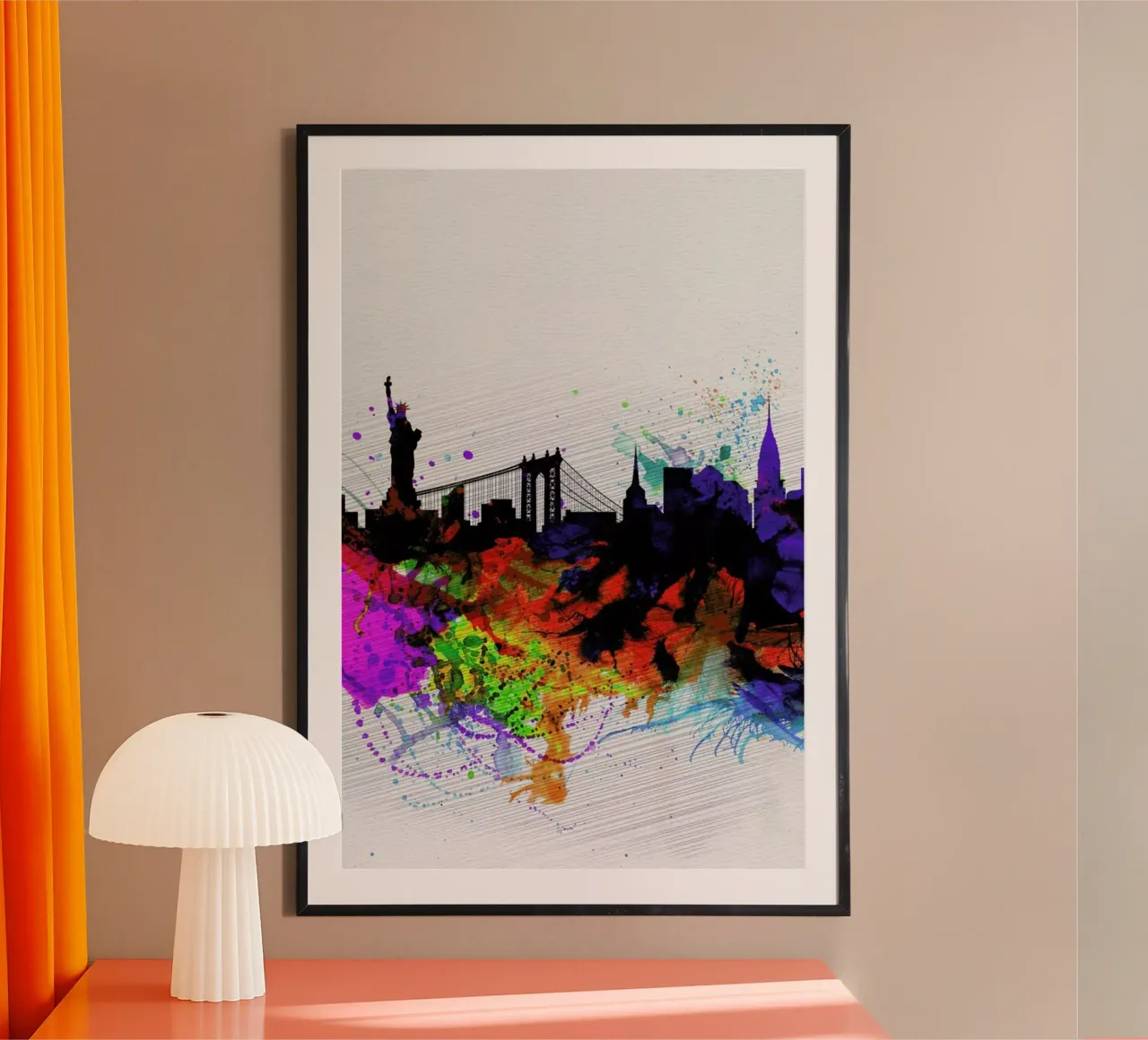 New York  Watercolor Skyline 1 poster con telaio in plastica da Naxart