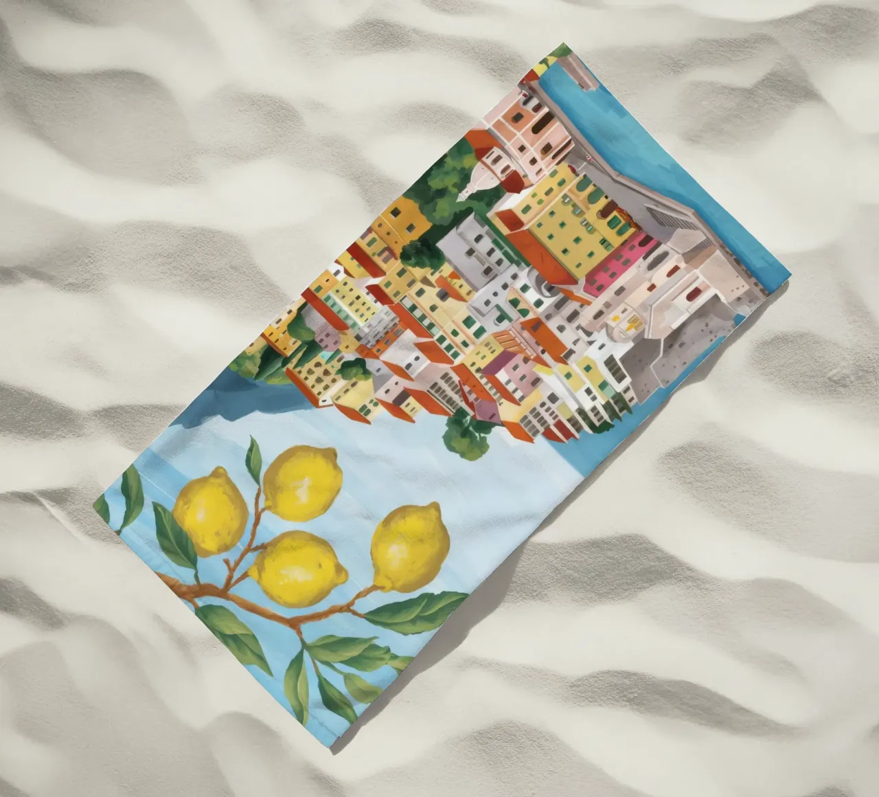 Lemon Amalfi Cliffs beach towel by Aurora Muse