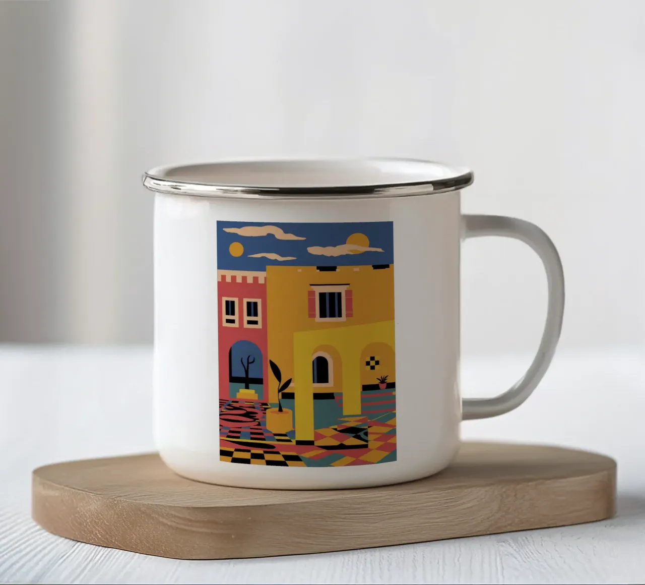 Cortile del Riad baciato dal sole tazza in smalto da Jasper Rune
