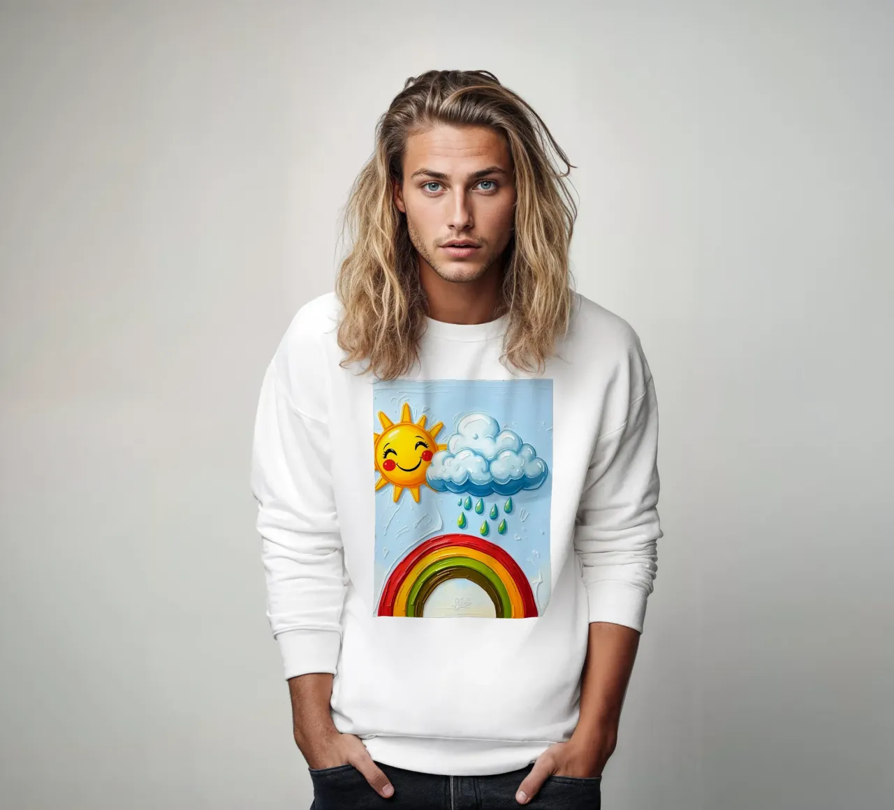 Sole allegro e nuvole giocose con l'arte dell'arcobaleno felpa da DesignDoodle