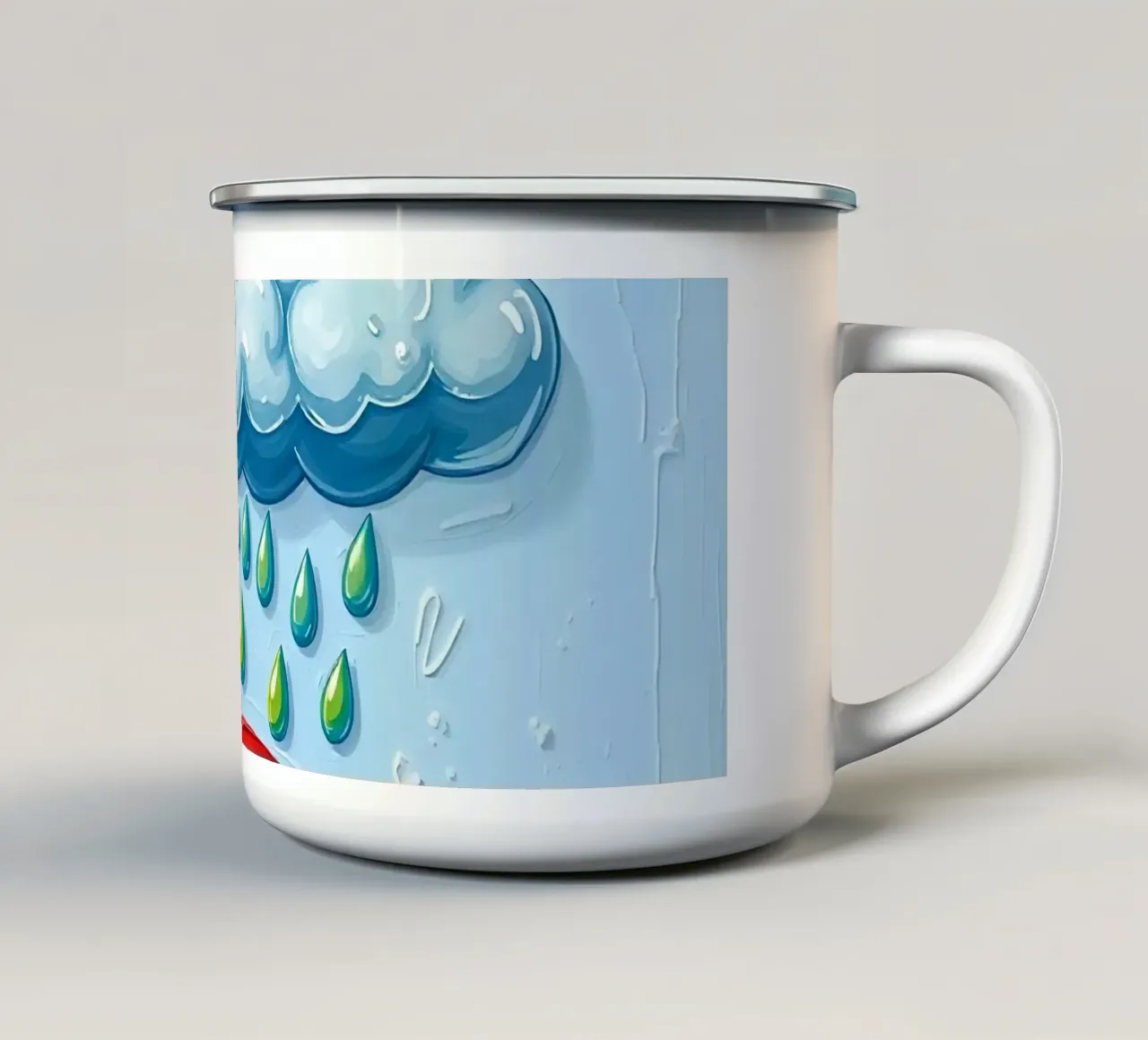 Sole allegro e nuvole giocose con l'arte dell'arcobaleno tazza in smalto da DesignDoodle