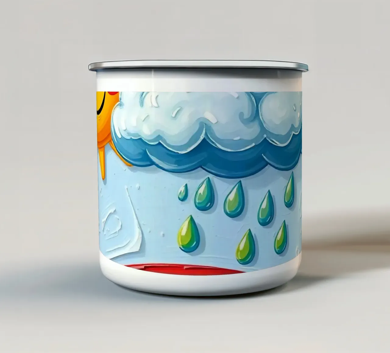 Sole allegro e nuvole giocose con l'arte dell'arcobaleno tazza in smalto da DesignDoodle