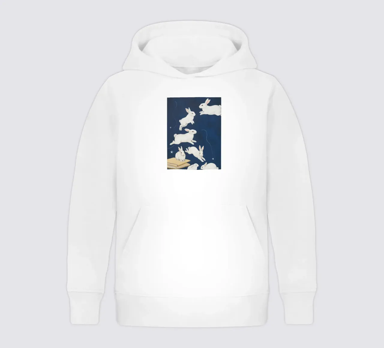 Leaping White Rabbits kids hoodie by Aurora Muse