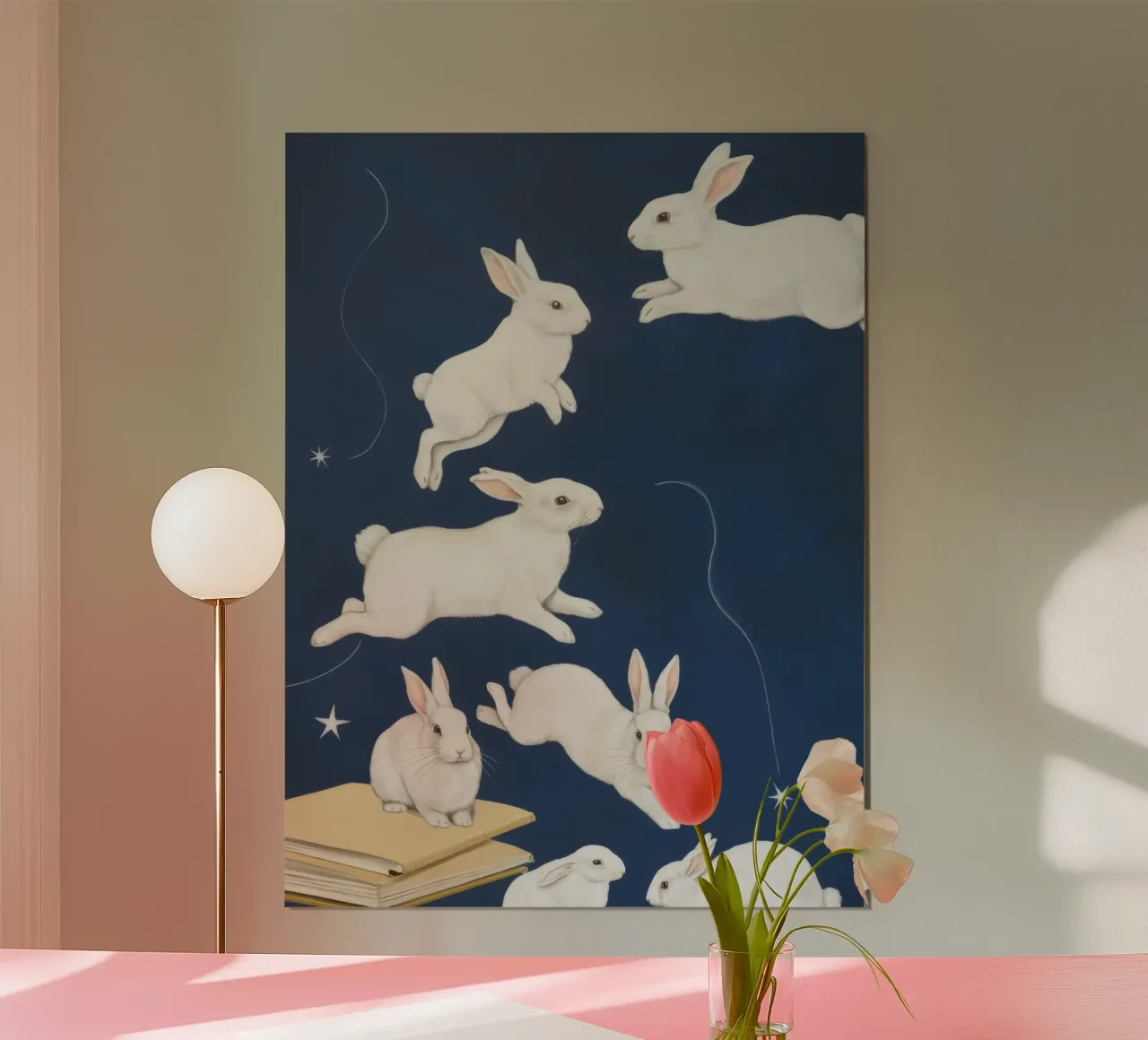 Springende weiße Kaninchen Hahnemühle von Aurora Muse