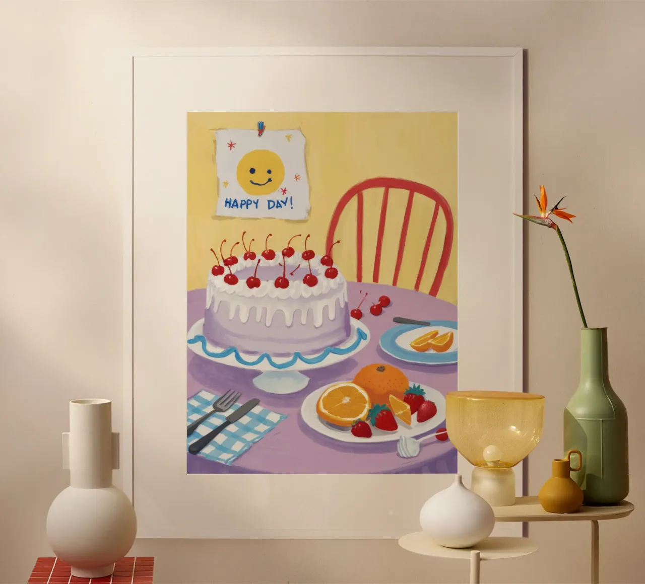 Torta alla ciliegia Joy poster con telaio in legno da Aurora Muse