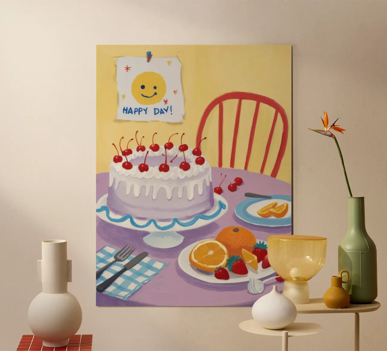 Torta alla ciliegia Joy poster con telaio in legno da Aurora Muse