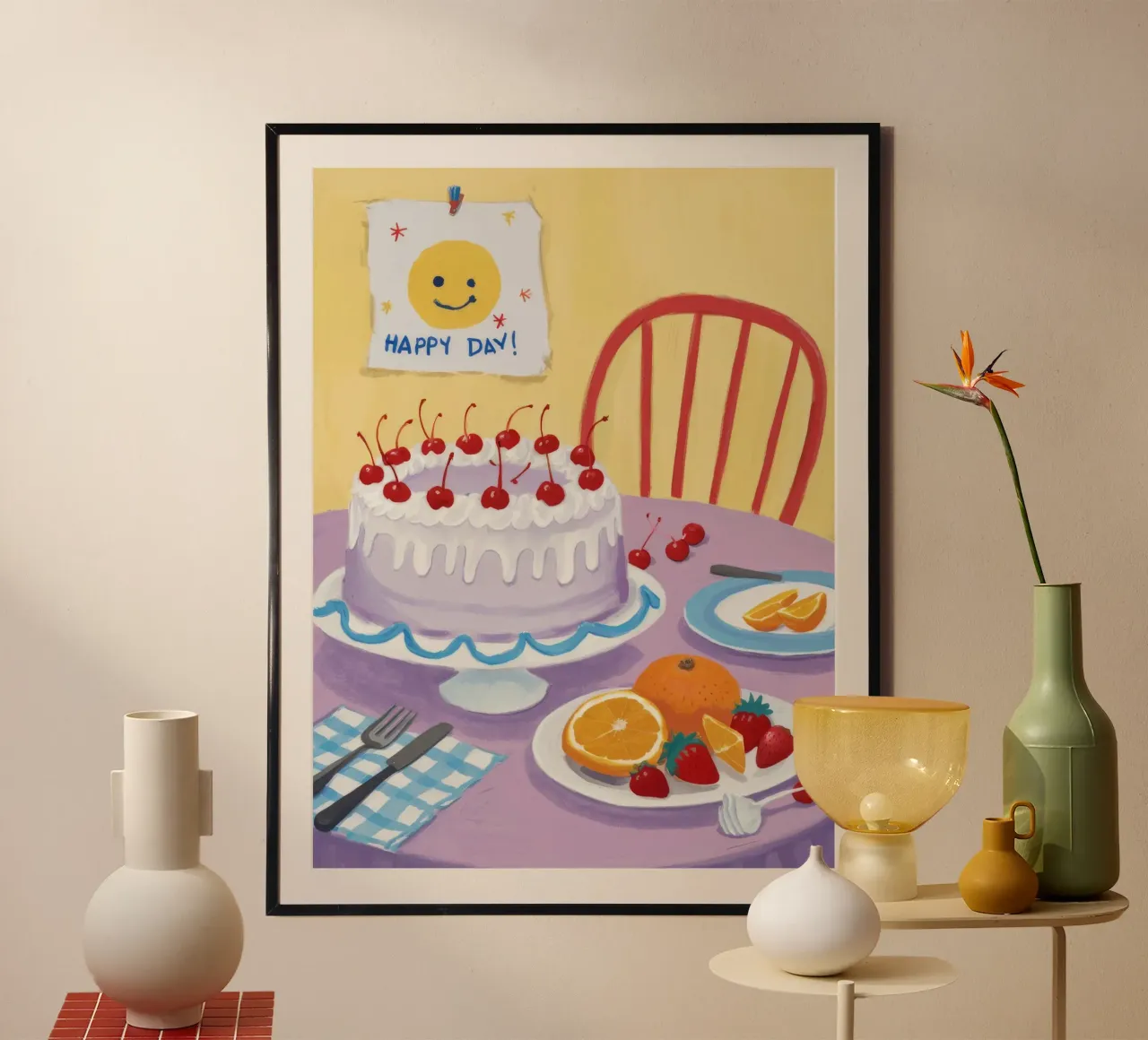 Torta alla ciliegia Joy poster con telaio in legno da Aurora Muse