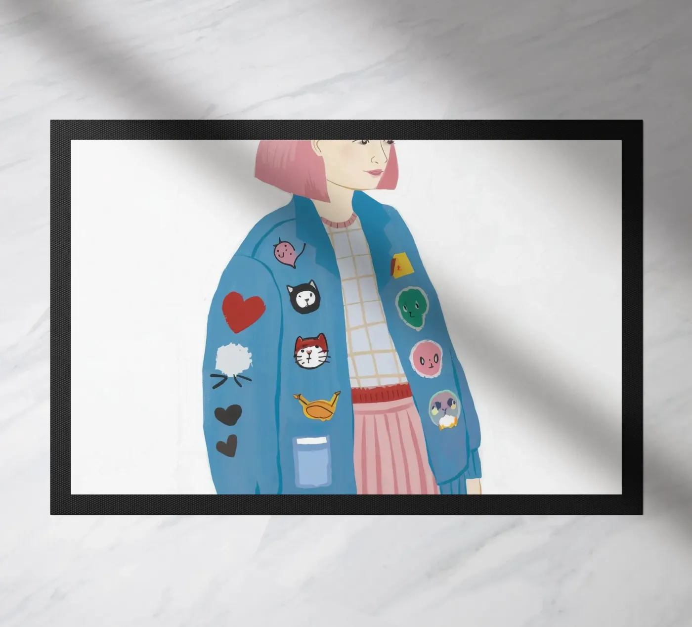 Patch Jacket Girl doormat by Aurora Muse