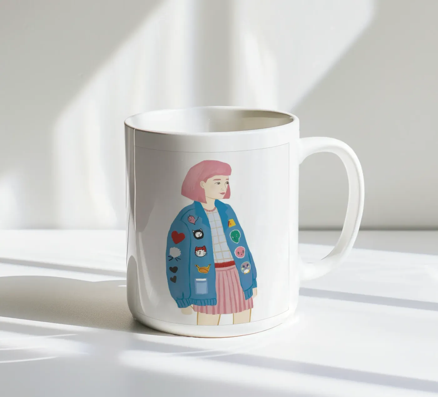 Patch Jacket Girl ceramic mug by Aurora Muse