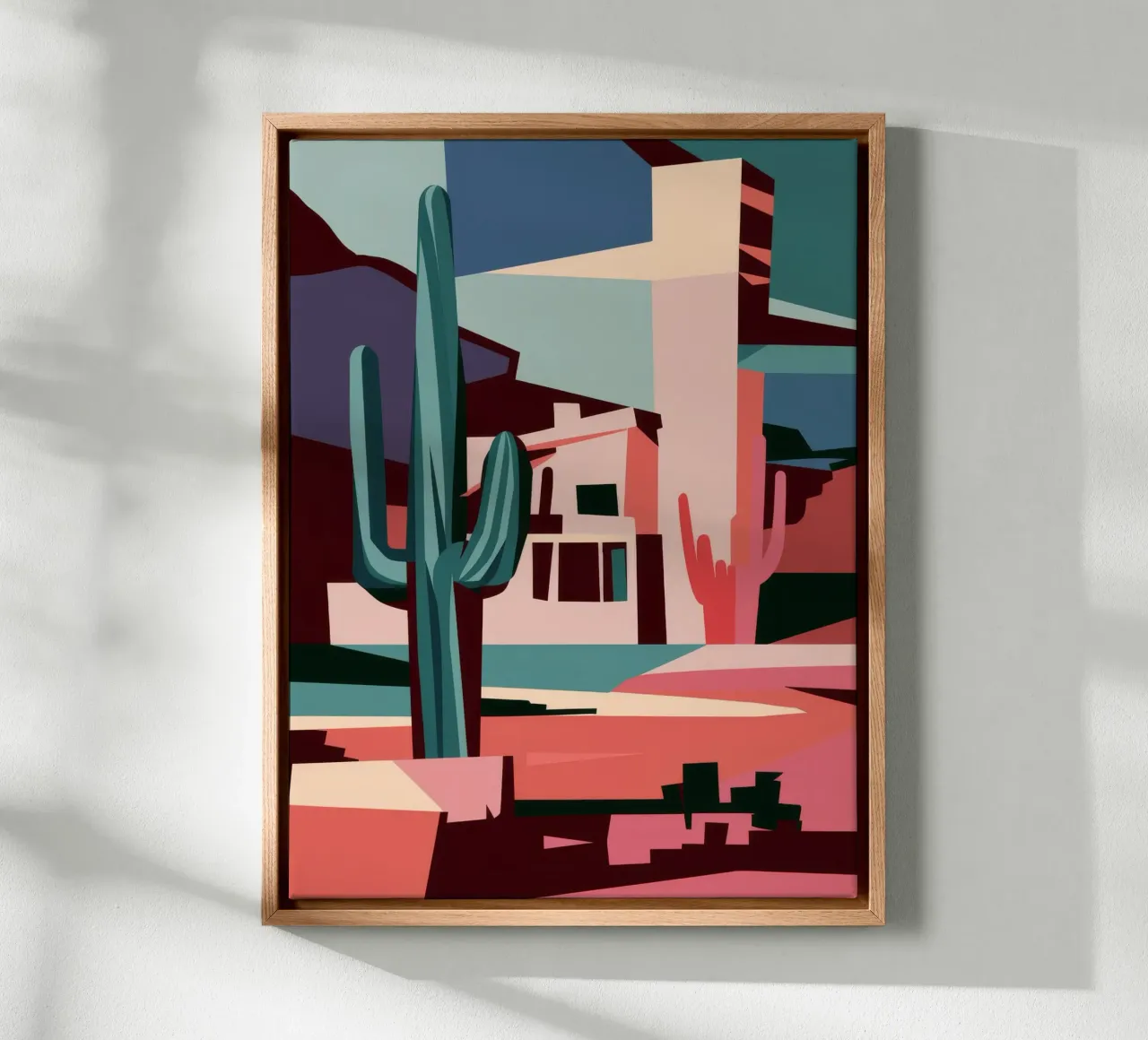 Graphic Cactus Geometry canvas with Floater frame by Jasper Rune