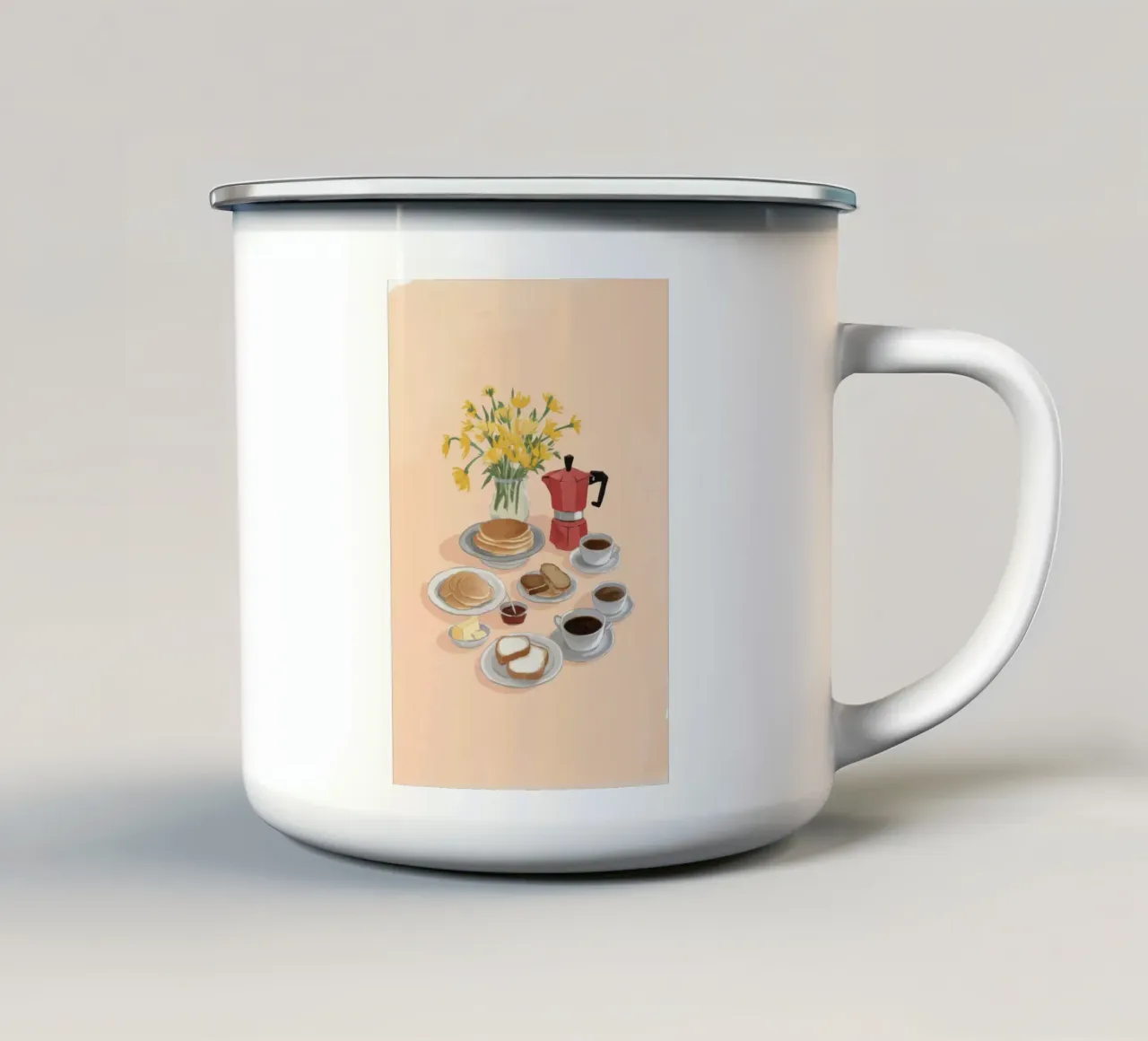 Koffie en narcissen emaille mok van Aurora Muse