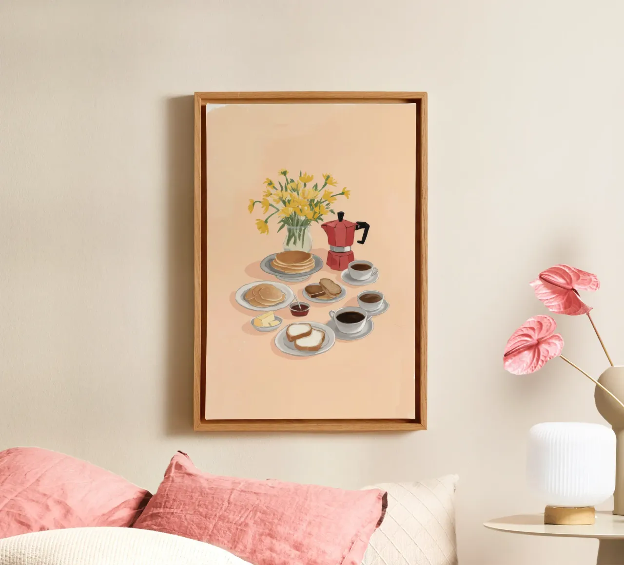 Coffee and Daffodils canvas with Floater frame by Aurora Muse