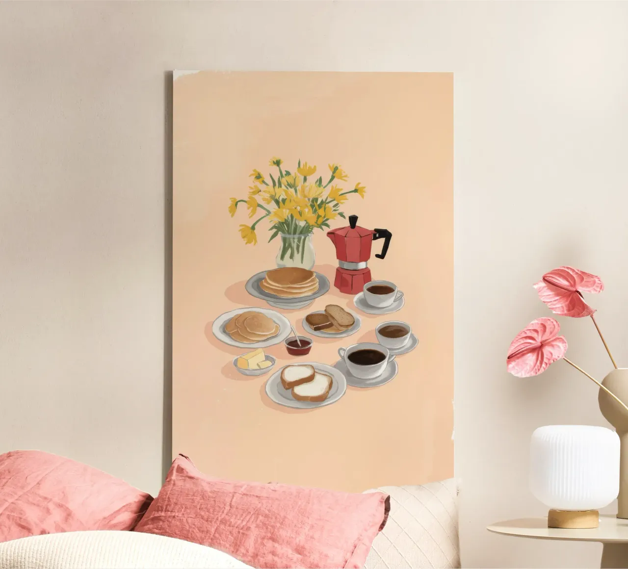 Coffee and Daffodils canvas with Floater frame by Aurora Muse