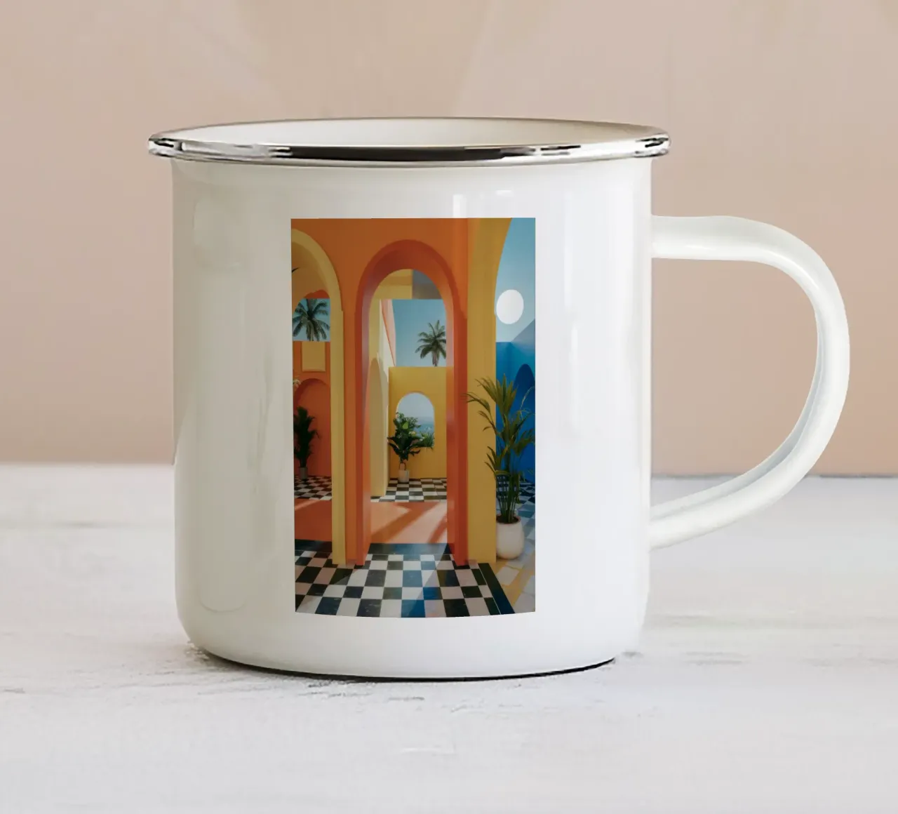 Sunlit Atrium Arches enamel mug by Jasper Rune