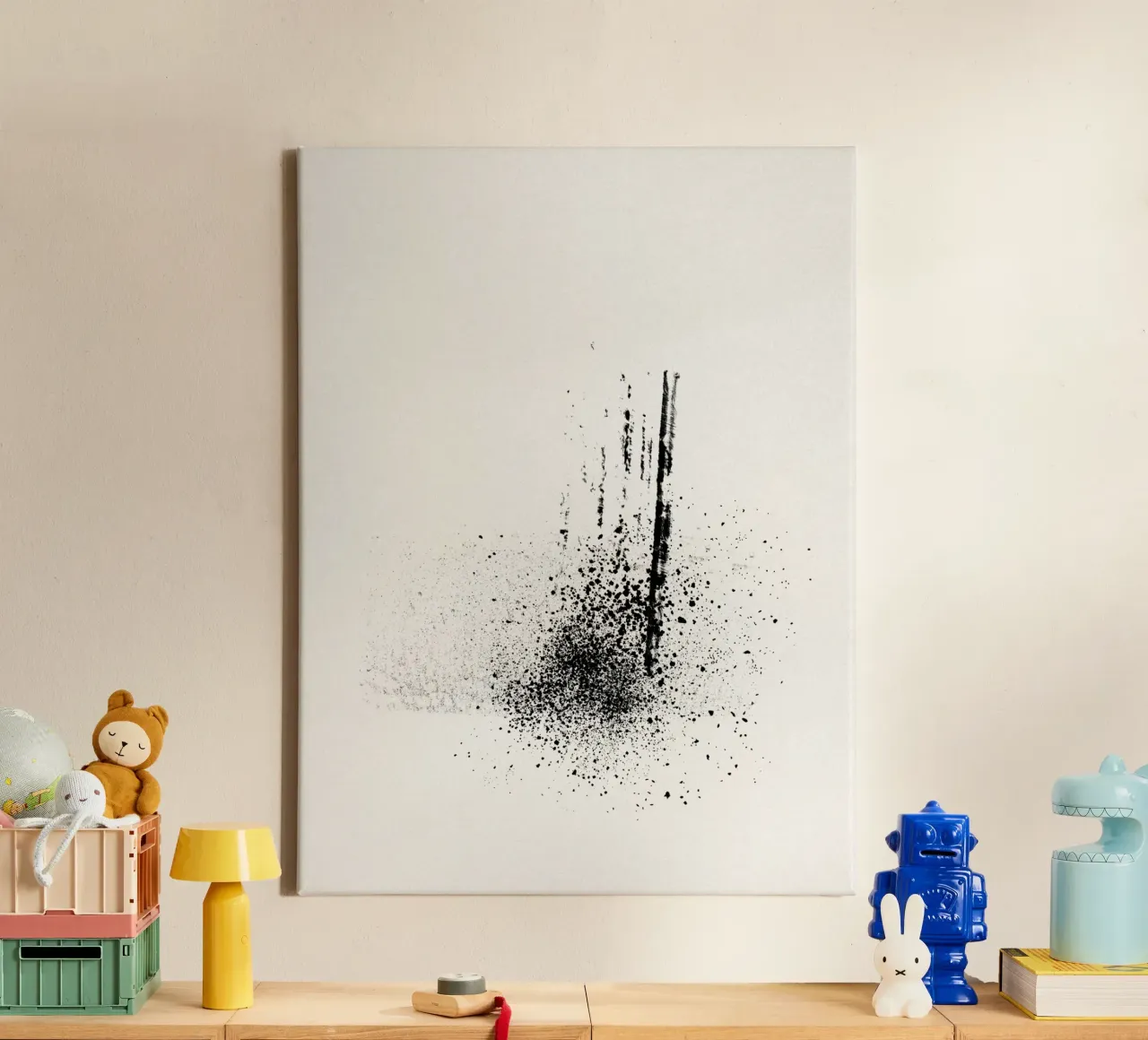 Modern abstract of paint splatters cream background tela da Imaginative