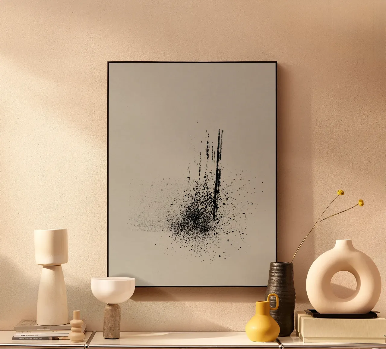 Modern abstract of paint splatters gray background pannello forex da Imaginative