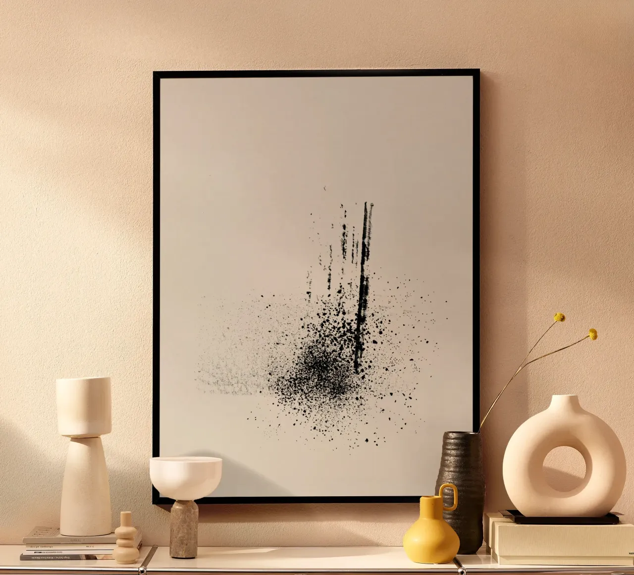 Modern abstract of paint splatters beige background carta hahnemühle da Imaginative