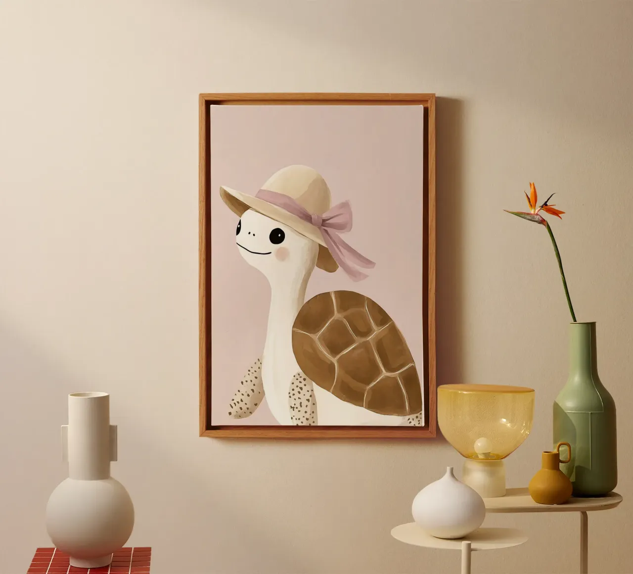 Cute Tortoise Print, Turtle Poster, Nursery Art canvas with Floater frame by Little Lola