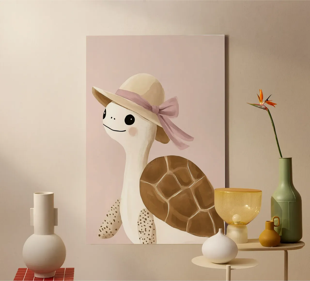 Cute Tortoise Print, Turtle Poster, Nursery Art canvas with Floater frame by Little Lola