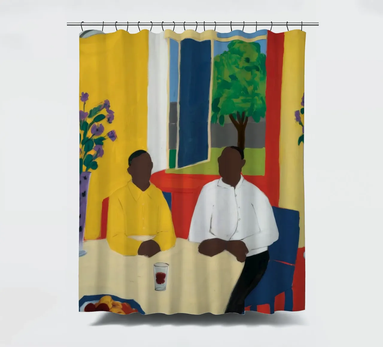 Shared Table Glow shower curtain by Lumi Eyes