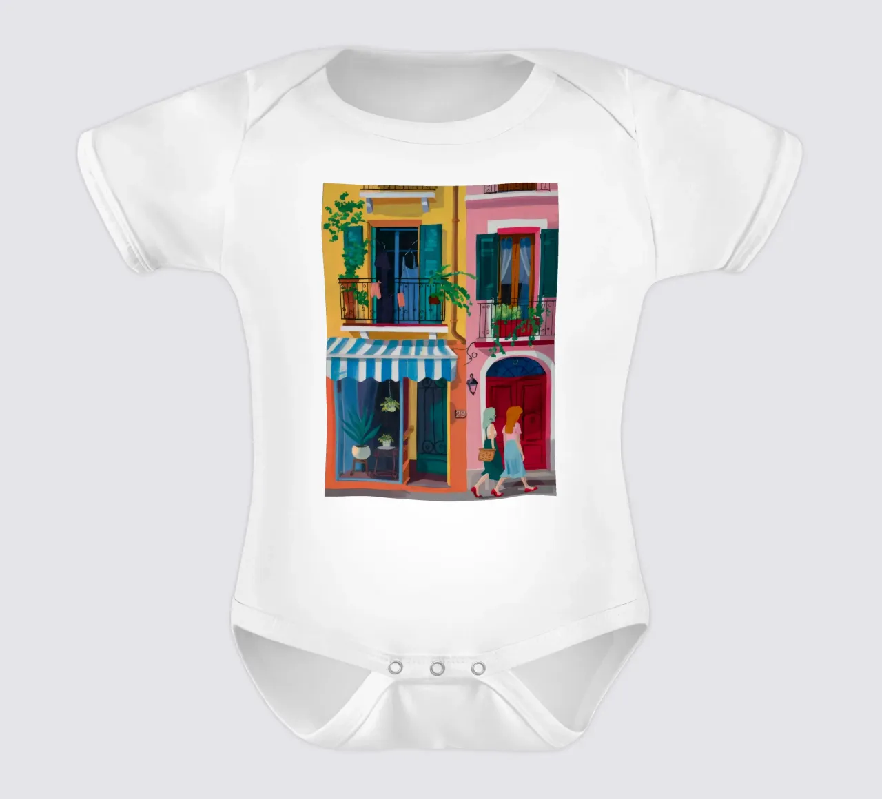Cafe Bloom Street short-sleeve baby romper by Lumi Eyes