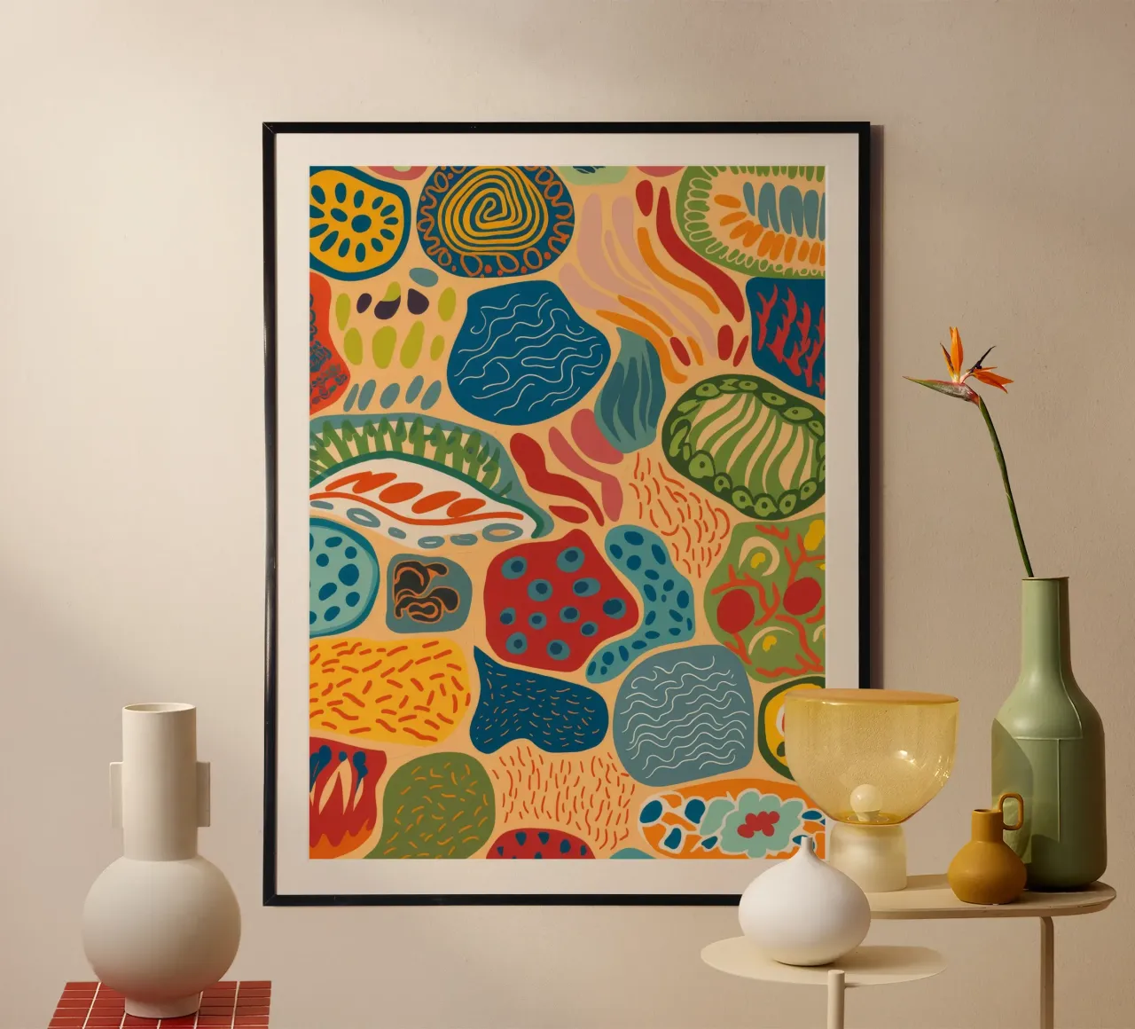 Danza dei ciottoli di terra poster con telaio in legno da Lumi Eyes