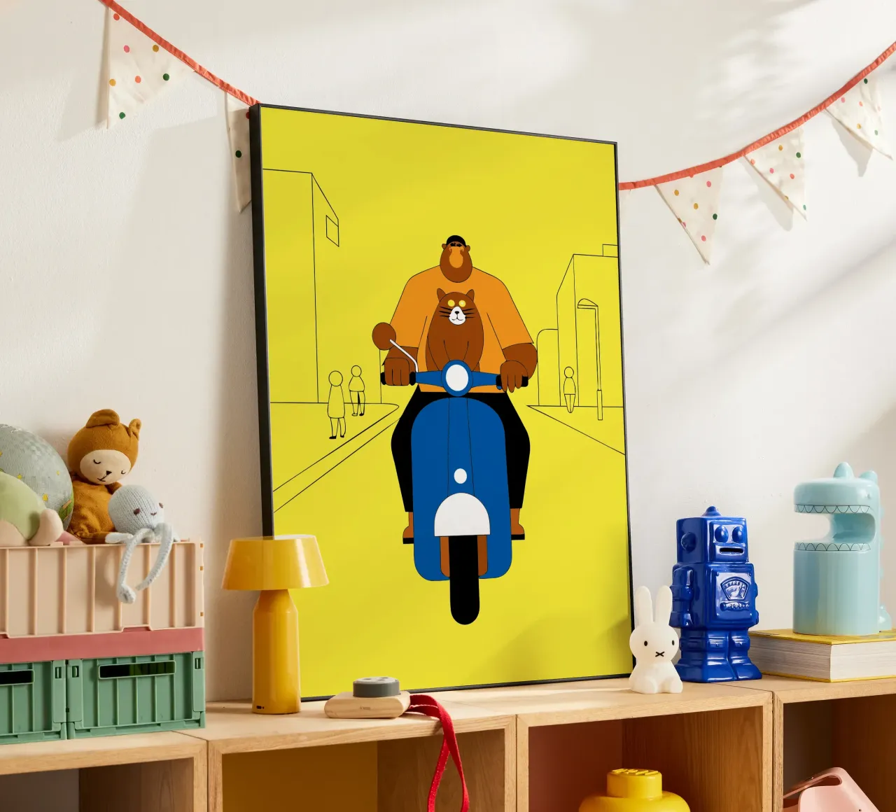 Bear and Cat Riding alu-dibond by OUR SHOP
