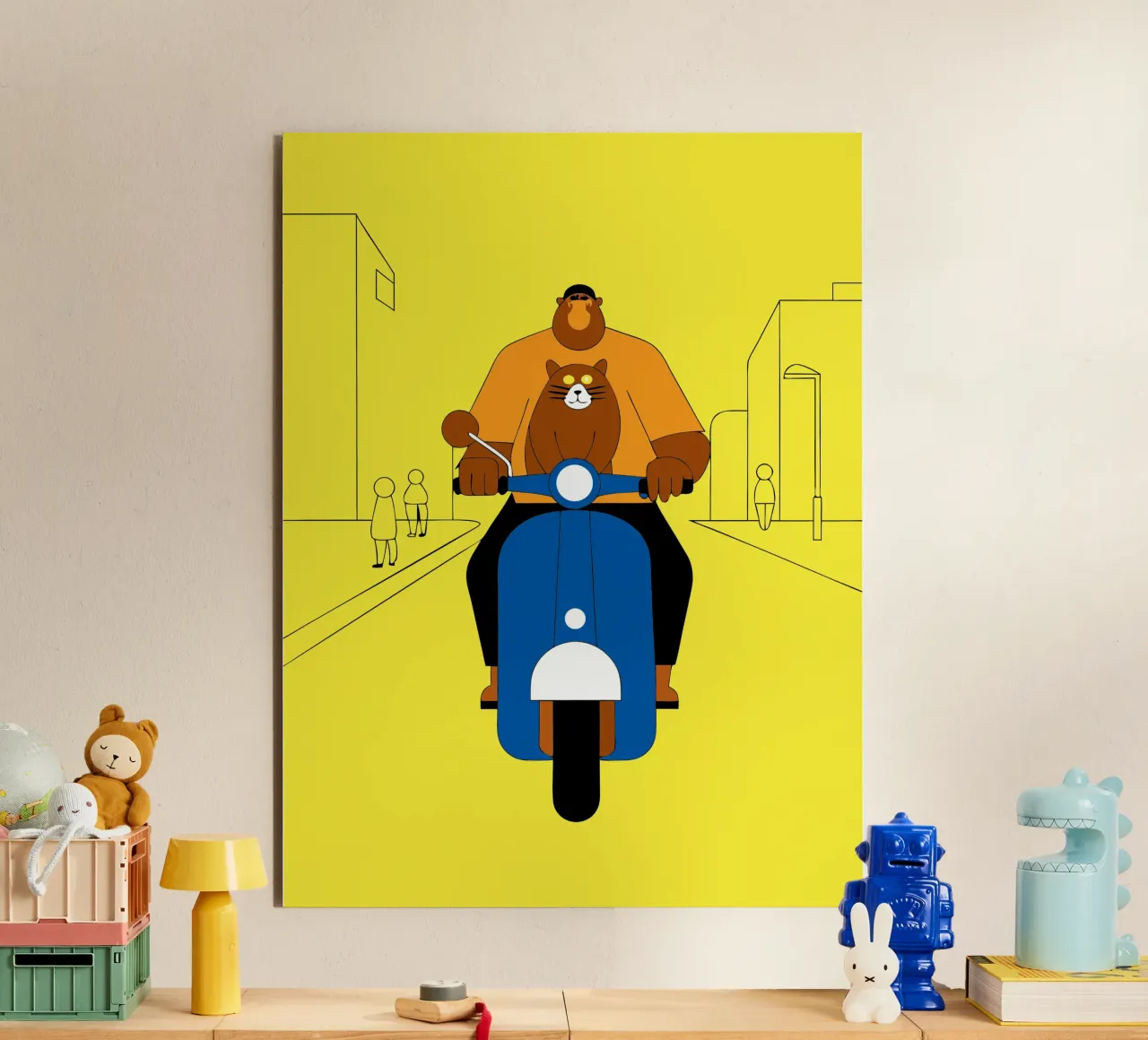 Bear and Cat Riding alu-dibond by OUR SHOP
