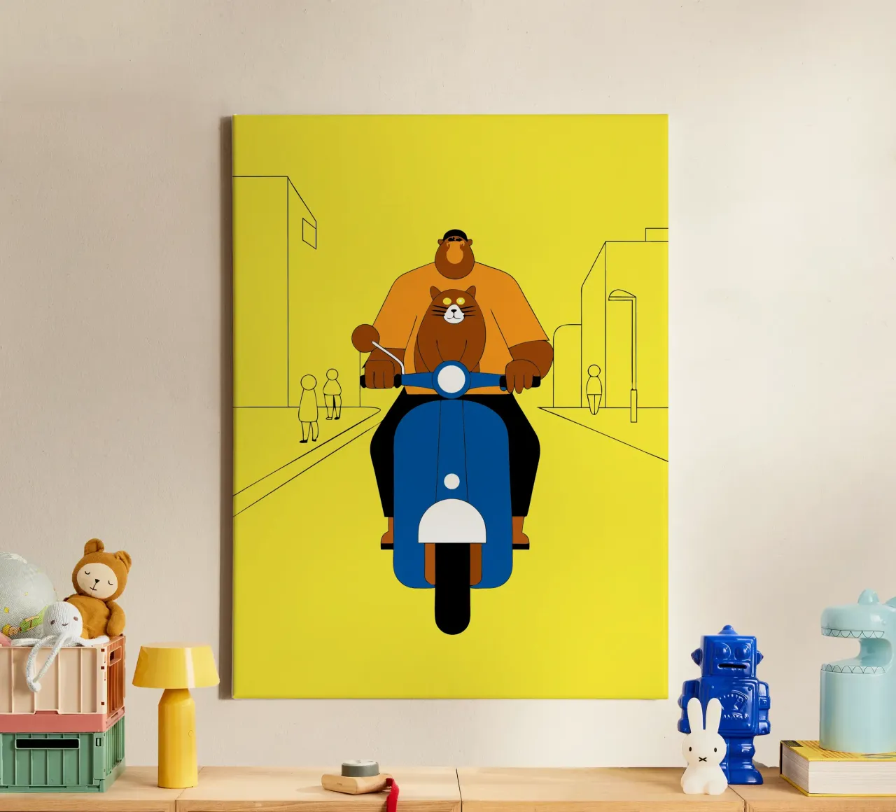 Bear and Cat Riding canvas by OUR SHOP