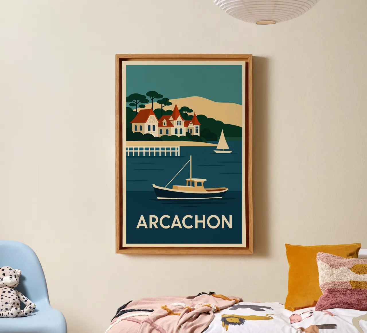Arcachon - Coastal elegance and seaside charm canvas with Floater frame by JETLAG | affiches voyage